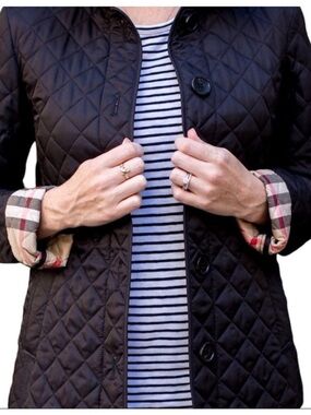 Burberry Black Quilted Puffer Jacket with Check Cuff Detail